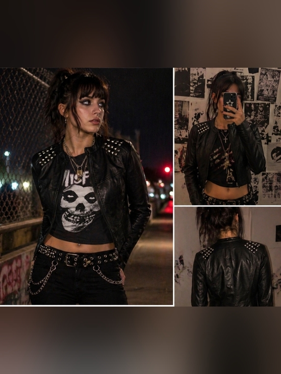 Royal Bones Jackets & Blazers - 🖤ROYAL BONES Black Stud-Accent Women's Faux Leather Biker Jacket
